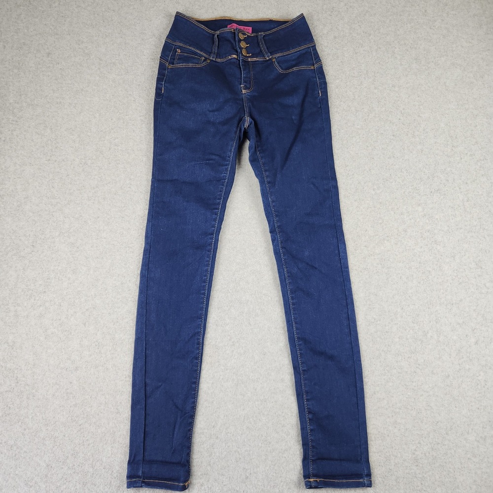 Wax Jean Skinny Jeans Womens 0 Blue Butt I Love You High Rise 3-Button Dark Wash